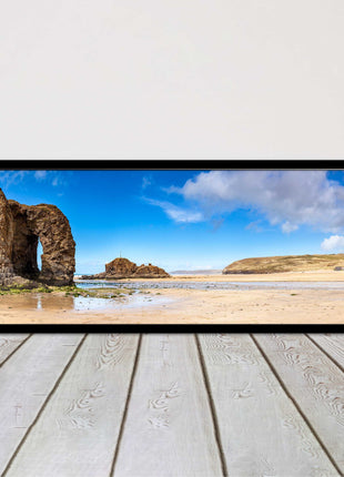 Perranporth Beach, Cornwall Panoramic framed picture print, Cornwall beach scene