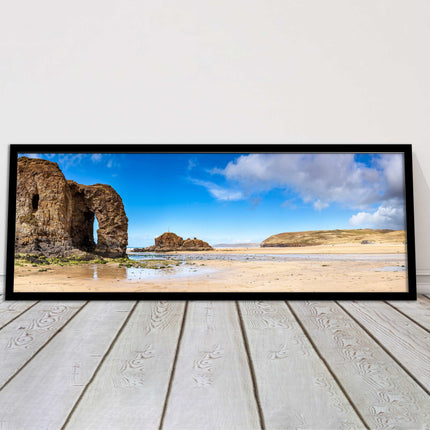 Perranporth Beach, Cornwall Panoramic framed picture print, Cornwall beach scene