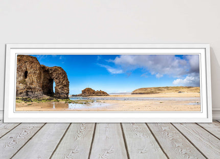 Perranporth Beach, Cornwall Panoramic framed picture print, Cornwall beach scene
