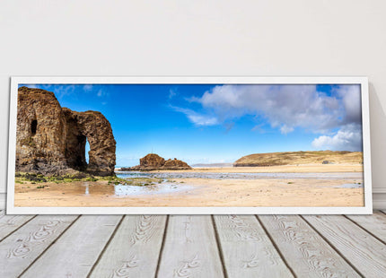 Perranporth Beach, Cornwall Panoramic framed picture print, Cornwall beach scene