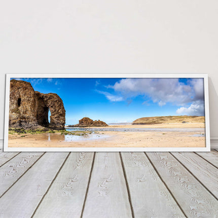 Perranporth Beach, Cornwall Panoramic framed picture print, Cornwall beach scene
