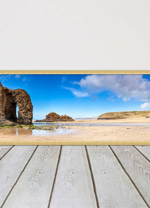 Perranporth Beach, Cornwall Panoramic framed picture print, Cornwall beach scene