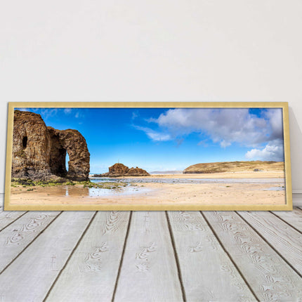 Perranporth Beach, Cornwall Panoramic framed picture print, Cornwall beach scene