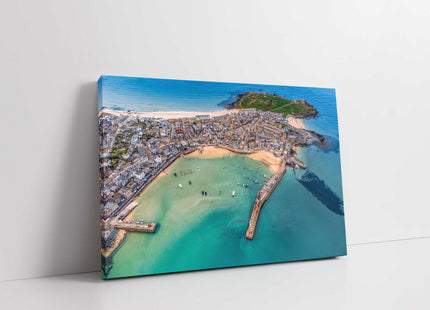St Ives Cornwall from the air 3 beaches in view and harbour canvas picture print