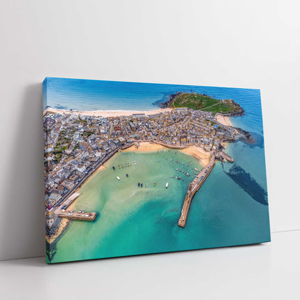 St Ives Cornwall from the air 3 beaches in view and harbour canvas picture print