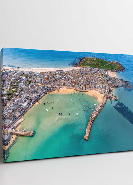 St Ives Cornwall from the air 3 beaches in view and harbour canvas picture print
