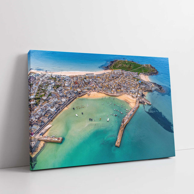 St Ives Cornwall from the air 3 beaches in view and harbour canvas picture print