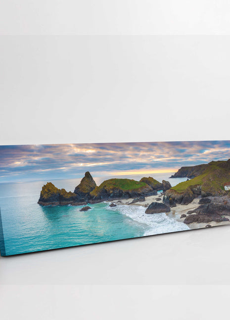 Kynance Cove, Cornwall. Panoramic canvas picture print. Vibrant seascape