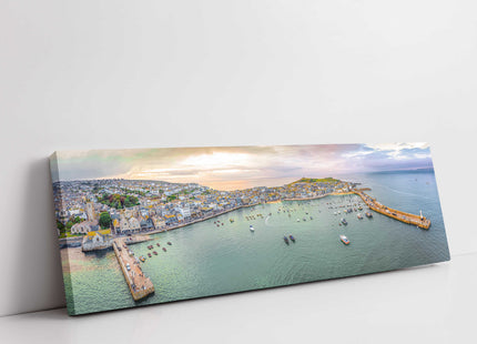 St Ives harbour, Cornwall, aerial view. Panoramic cavnas picture print