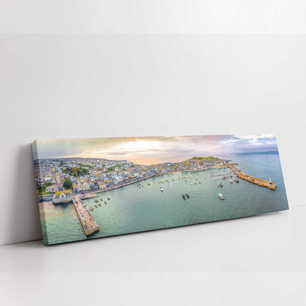 St Ives harbour, Cornwall, aerial view. Panoramic cavnas picture print