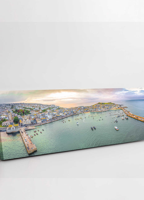 St Ives harbour, Cornwall, aerial view. Panoramic cavnas picture print