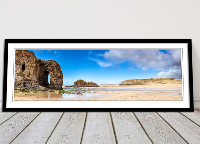 Perranporth Beach, Cornwall Panoramic framed picture print, Cornwall beach scene