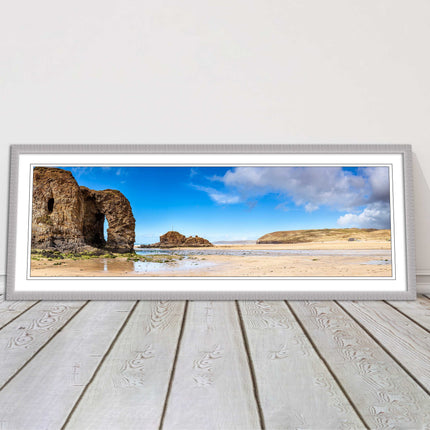 Perranporth Beach, Cornwall Panoramic framed picture print, Cornwall beach scene