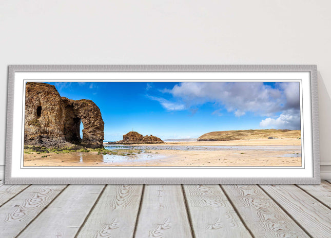 Perranporth Beach, Cornwall Panoramic framed picture print, Cornwall beach scene