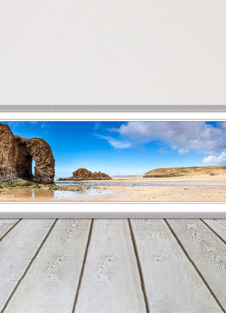 Perranporth Beach, Cornwall Panoramic framed picture print, Cornwall beach scene