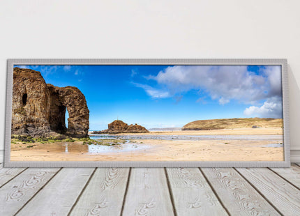 Perranporth Beach, Cornwall Panoramic framed picture print, Cornwall beach scene