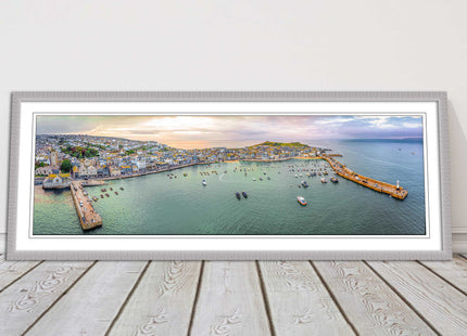 St Ives, Cornwall, aerial. Framed, Panoramic picture. A choice of frame colours.