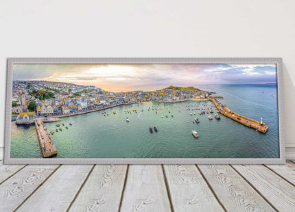 St Ives, Cornwall, aerial. Framed, Panoramic picture. A choice of frame colours.