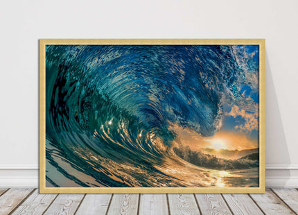 Sunset in the surf. Framed picture print with a choice of frame colours.