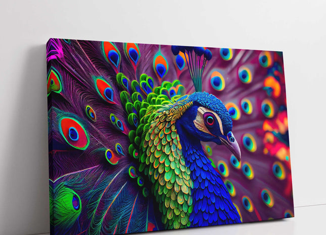 Peacock showing of its colours, printed canvas picture.