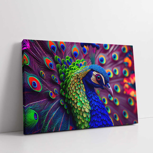 Peacock showing of its colours, printed canvas picture.