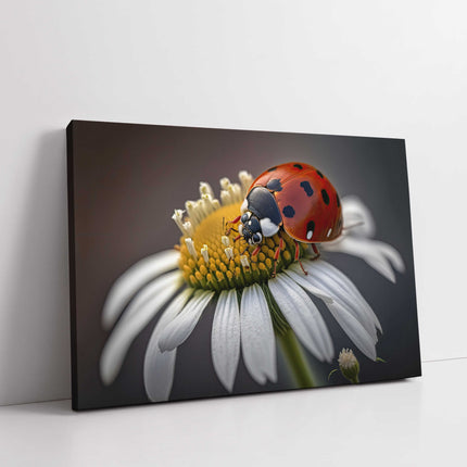 Ladybird on a daisy floral art canvas picture print