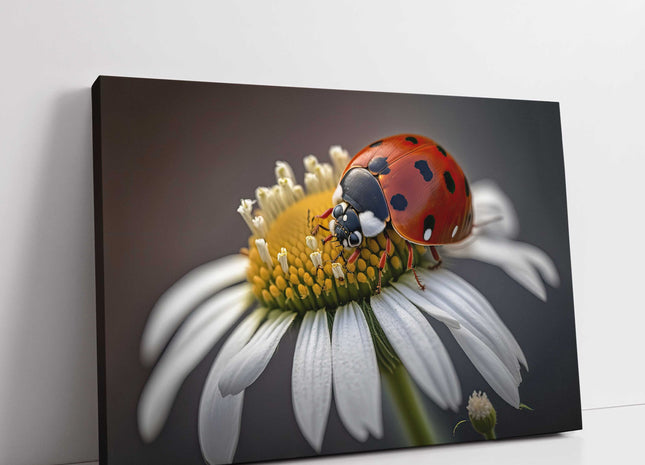 Ladybird on a daisy floral art canvas picture print