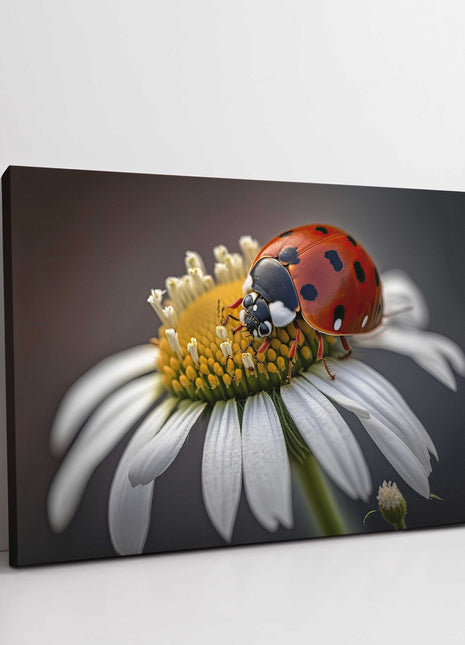 Ladybird on a daisy floral art canvas picture print