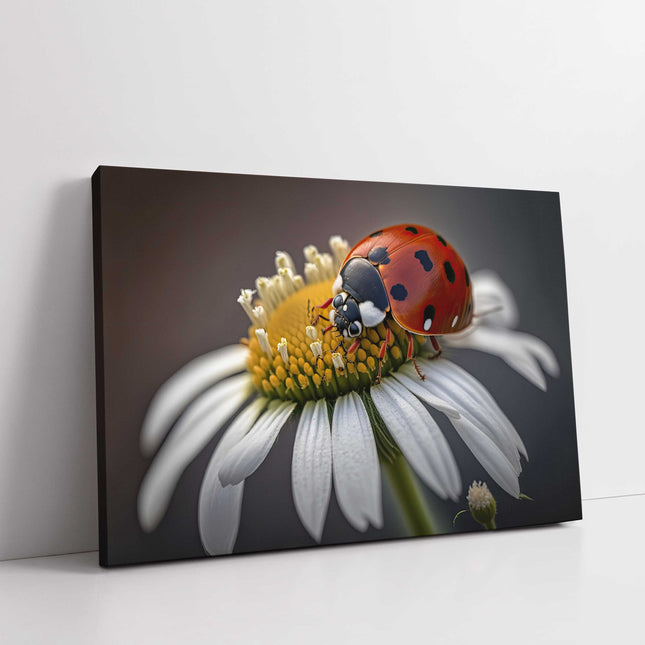 Ladybird on a daisy floral art canvas picture print