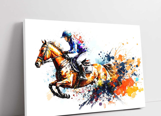 Race horse and jockey, Watercolour painting, colour splash. Canvas picture print