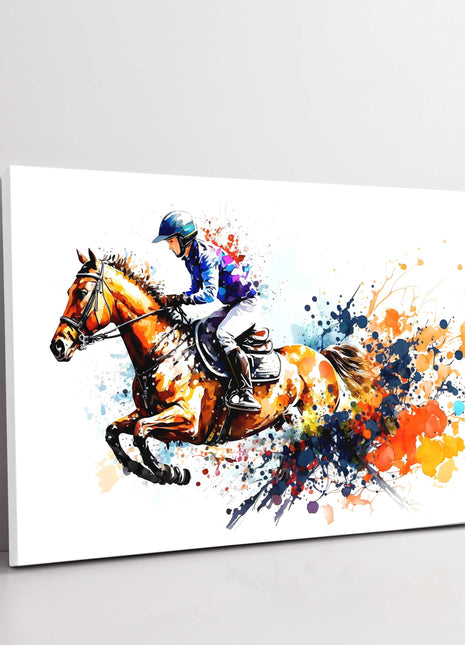 Race horse and jockey, Watercolour painting, colour splash. Canvas picture print