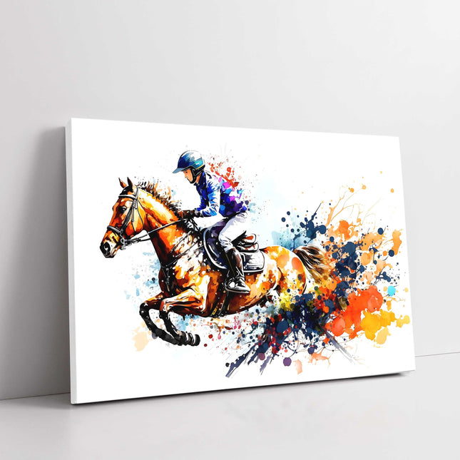 Race horse and jockey, Watercolour painting, colour splash. Canvas picture print