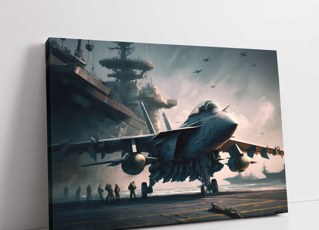 Fighter jet on aircraft carrier painting effect, canvas picture print.