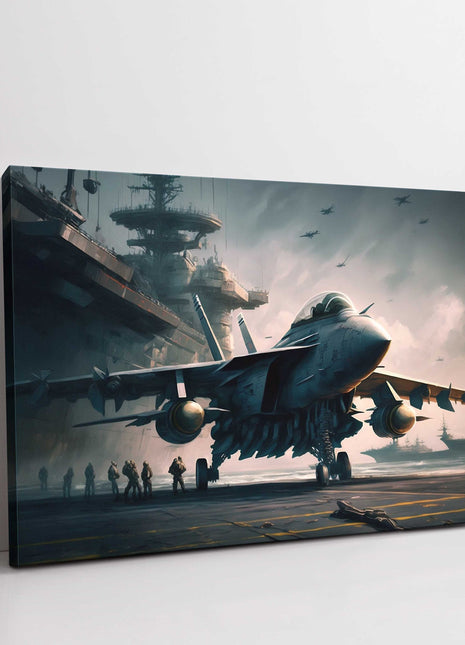 Fighter jet on aircraft carrier painting effect, canvas picture print.