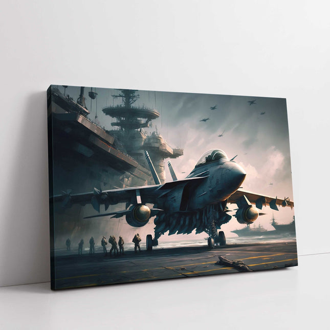 Fighter jet on aircraft carrier painting effect, canvas picture print.