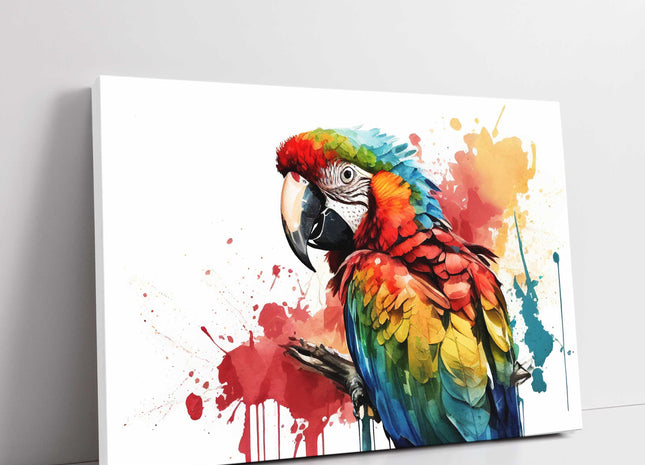 Parrot in watercolour, Printed canvas picture. Choice of sizes available.