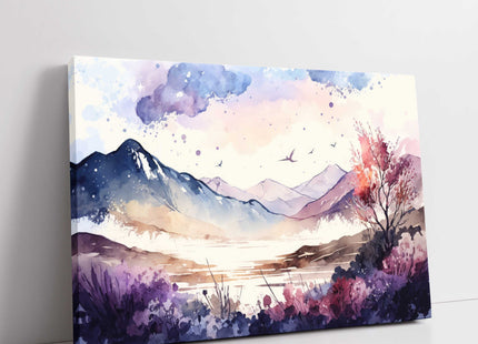 Mountain scenery watercolour painting. Canvas picture Print.