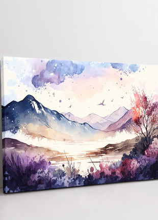 Mountain scenery watercolour painting. Canvas picture Print.