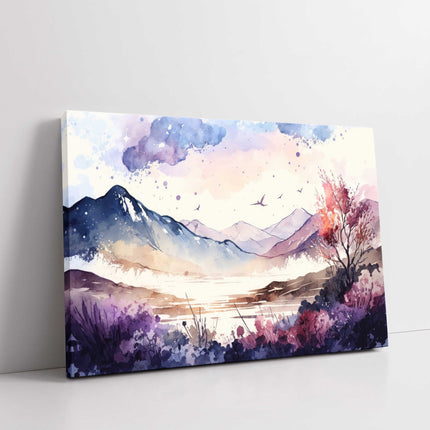 Mountain scenery watercolour painting. Canvas picture Print.