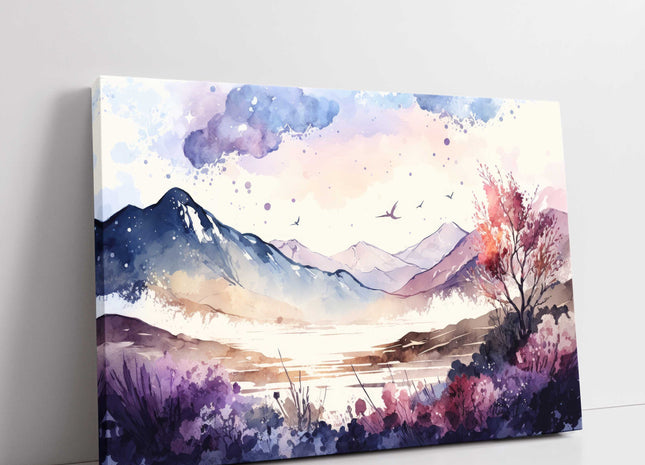 Mountain scenery watercolour painting. Canvas picture Print.
