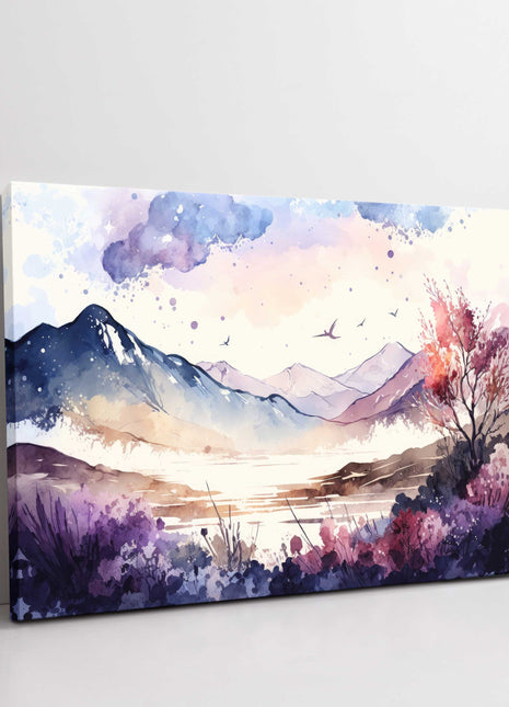 Mountain scenery watercolour painting. Canvas picture Print.