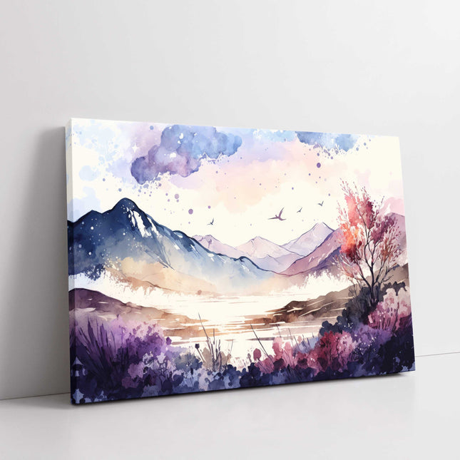 Mountain scenery watercolour painting. Canvas picture Print.