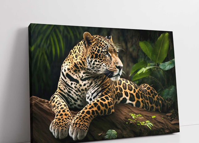 Leopard lying in a tree. Canvas picture print. Choice of sizes available.