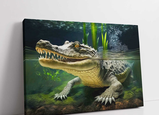 Alligator in water. Wildlife image. Printed Canvas picture print