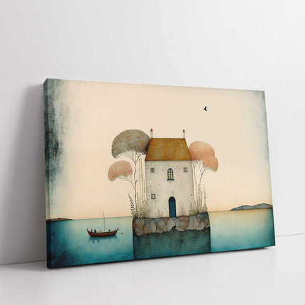 House in the trees. Watercolour painting. Printed and framed as a canvas print