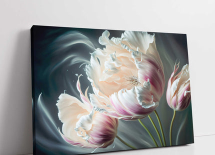 Wispy Tulip style flower. Canvas picture print. Pastel floral image.