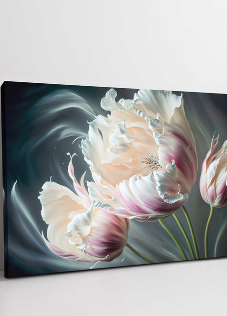 Wispy Tulip style flower. Canvas picture print. Pastel floral image.