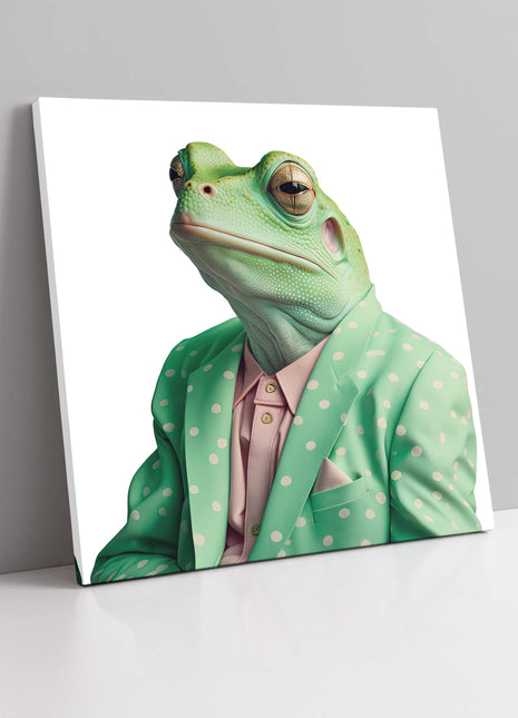 Smart frog portrait dressed up canvas picture print funny