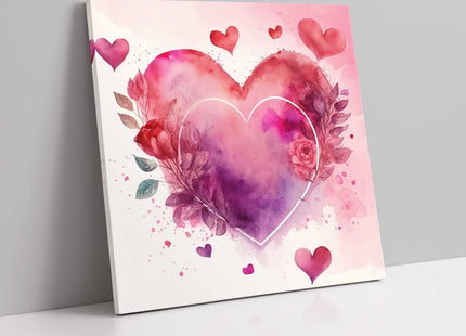 love hearts pinks floral canvas picture print square