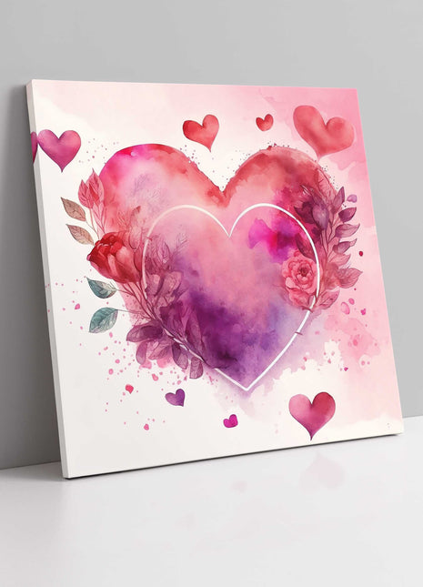 love hearts pinks floral canvas picture print square